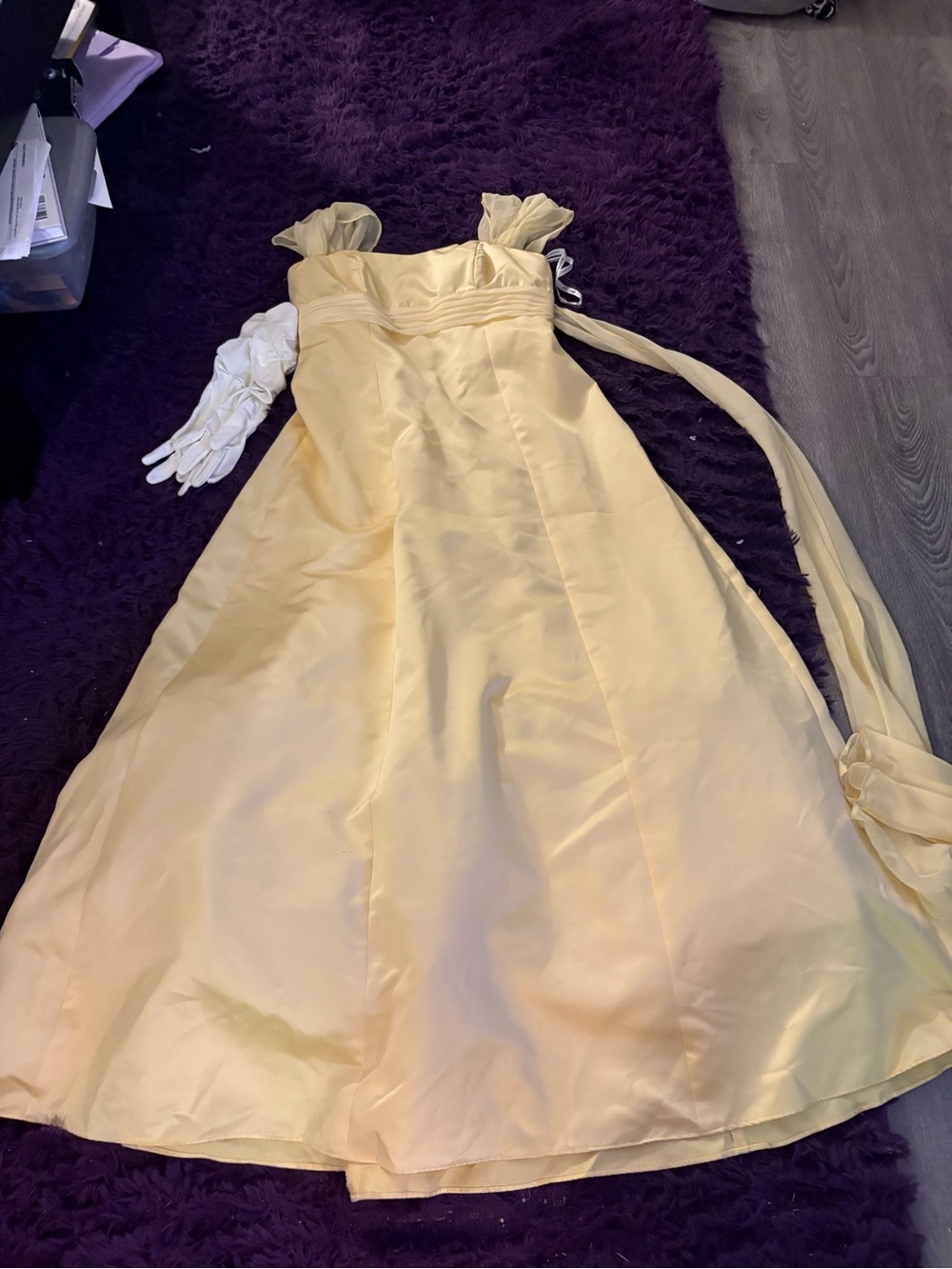 Yellow Satin Party Dress with Bow